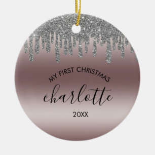 Silver Glitter My First Christmas Ceramic Ornament