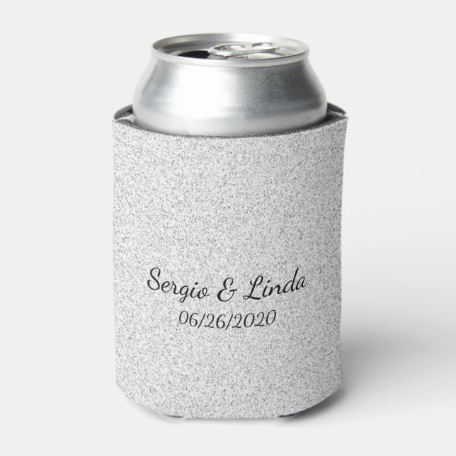 Silver Glitter Name and Date Can Cooler (Can Front)