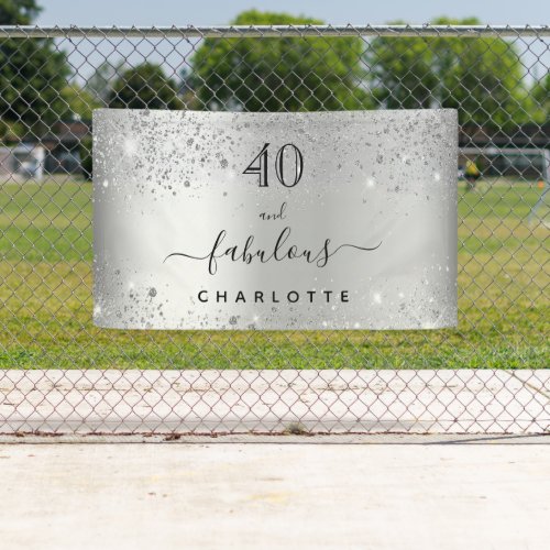 Silver glitter name birthday banner