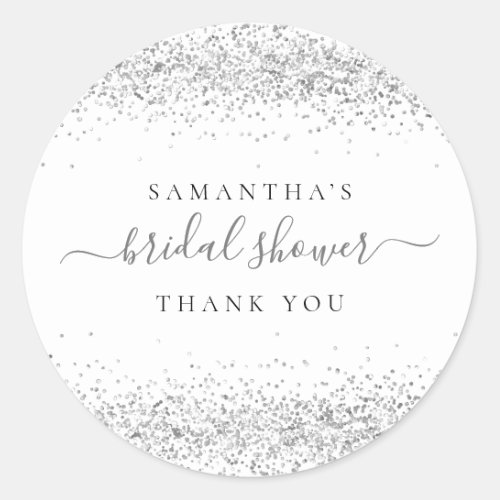 Silver Glitter Name Bridal Shower Thank You Classic Round Sticker