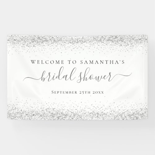 Silver Glitter Name Date Welcome to Bridal Shower Banner