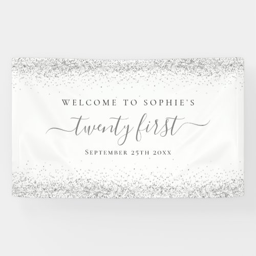 Silver Glitter Name Date Welcome to Twenty First Banner