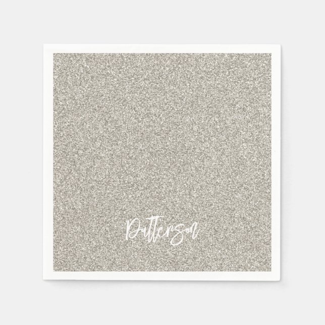 Silver Glitter NAME Elegant Chic New Years Napkins (Front)