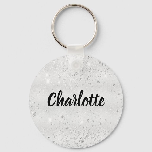 Silver glitter name keychain (Front)