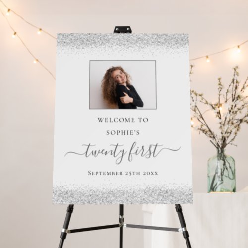 Silver Glitter Name Photo Welcome 21st Party Foam Board