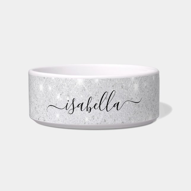 Silver glitter name script bowl (Front)