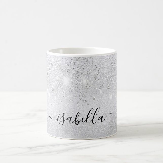 Silver glitter name script glamorous coffee mug (Center)