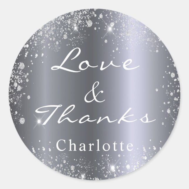 Silver glitter name thank you classic round sticker (Front)