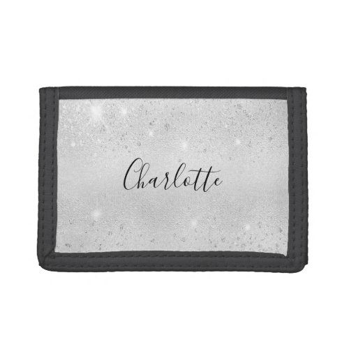Silver glitter name trifold wallet
