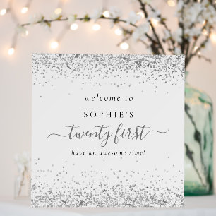 Silver Glitter Name Welcome to Twenty First Party Foam Board