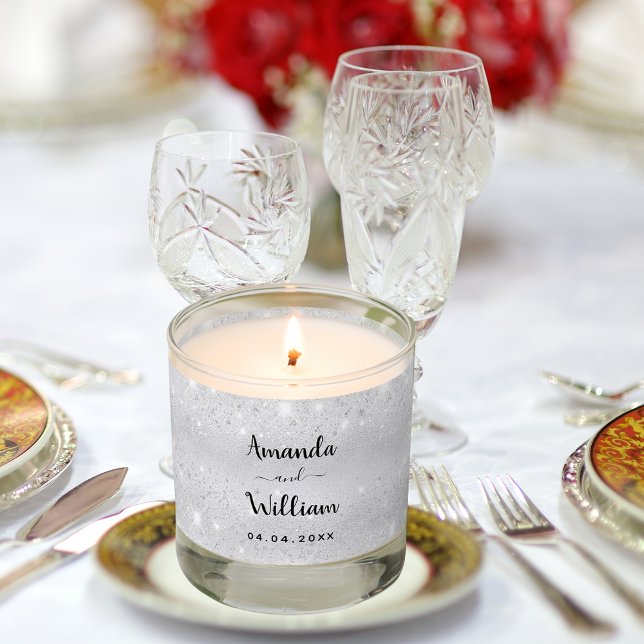 Silver glitter names elegant wedding scented candle (Creator Uploaded)