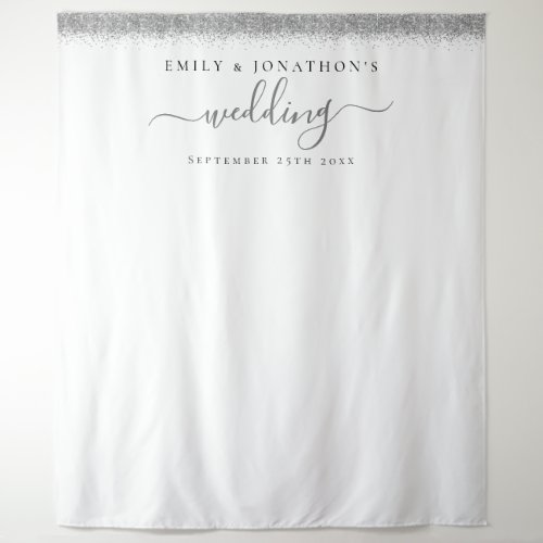 Silver Glitter Names Wedding Photo Background  Tapestry