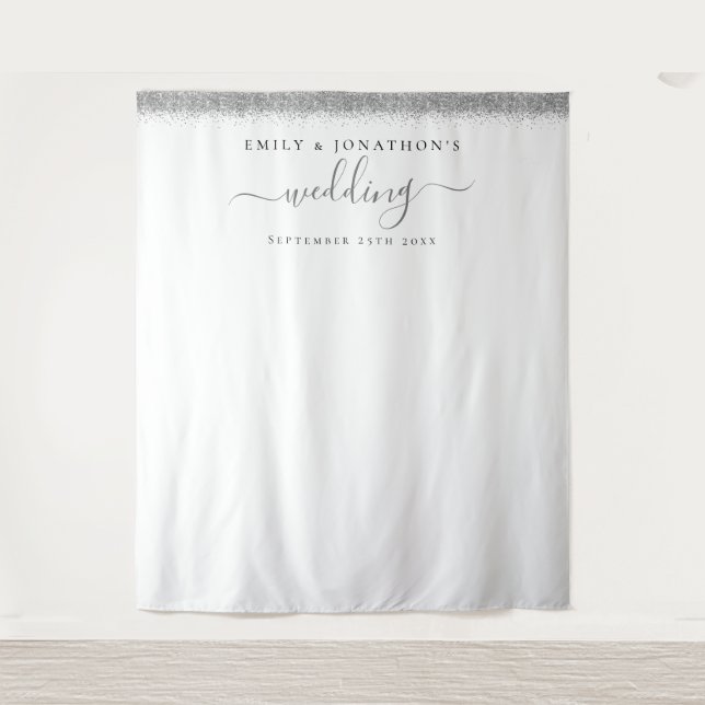 Silver Glitter Names Wedding Photo Background  Tapestry (Front)