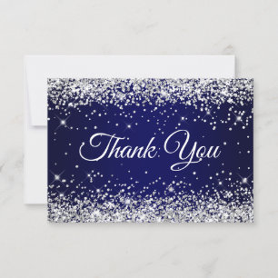 Silver Glitter Navy Blue 40th Birthday Thank You Card