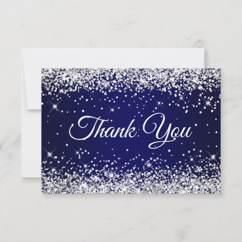 Silver Glitter Navy Blue 40th Birthday Thank You Card