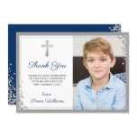 Silver Glitter Navy Blue Communion Thank you Card Silver Glitter Navy Blue Communion Thank you Card