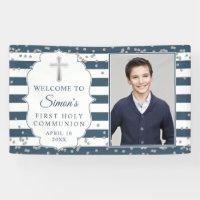 Silver Glitter Navy Blue First Communion Photo
