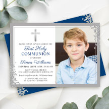 Silver Glitter Navy Blue First Communion Photo