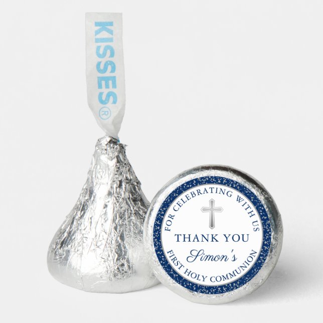 Silver Glitter Navy Blue First Holy Communion Hershey®'s Kisses® (Front)