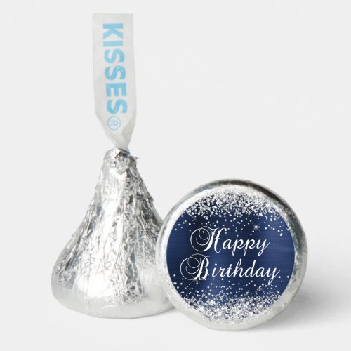 Silver Glitter Navy Blue Happy Birthday Hersheys Kisses