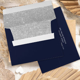 Silver  glitter navy blue wedding address envelope
