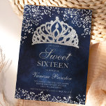 Silver glitter navy photo sparkles tiara Sweet 16 Invitation<br><div class="desc">A chic and luxurious silver glitter confetti on a dark navy blue watercolor cement with elegant calligraphy typography Sweet 16 birthday party invitation,  with a hand drawn luxurious princess crown tiara rose gold glitter. Add your photo. Move the sparkle around.</div>