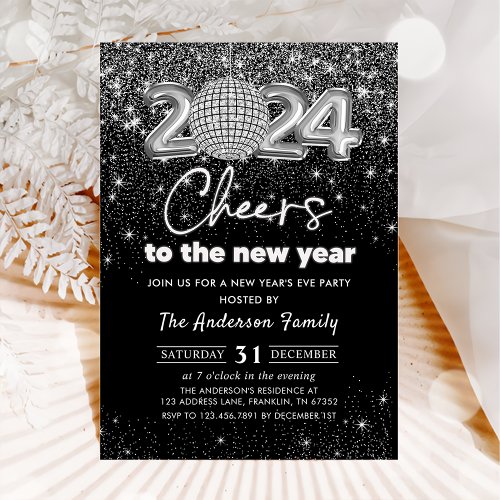 Silver Glitter New Years Eve Party 2024 Invitation