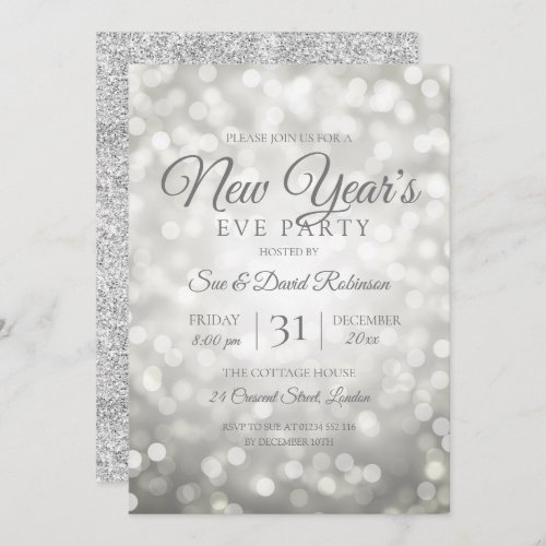 Silver Glitter New Years Eve Party Lights Invitation