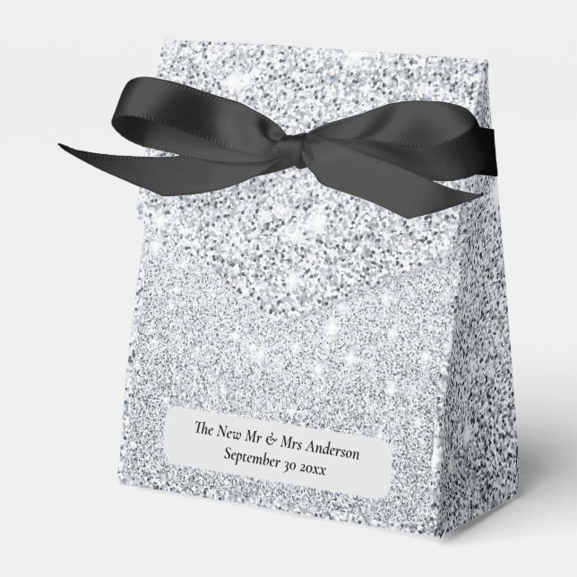 Silver Glitter Newlywed Wedding Thank You Gift Favor Boxes (Front Side)