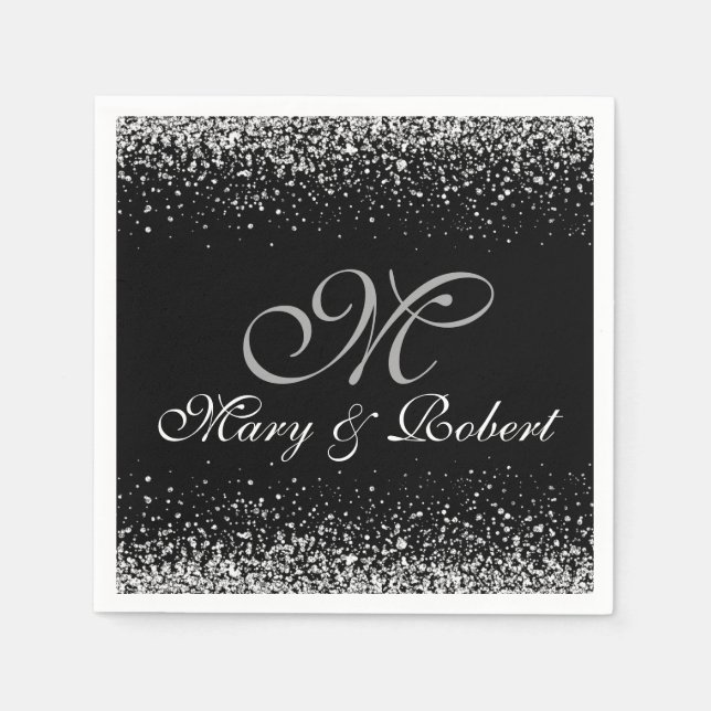Silver Glitter Night Sky Napkins (Front)