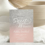Silver glitter ombre blush pink Sweet 16 Invitation<br><div class="desc">A modern,  pretty faux silver glitter shower ombre with pastel blush pink color block Sweet 16 birthday party invitation with elegant typography  with pink ombre pattern. Perfect for a princess Sweet sixteen.</div>