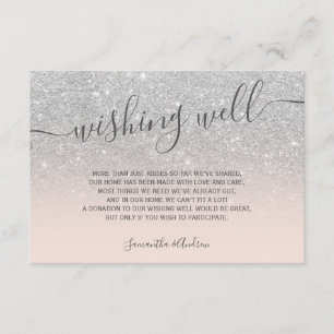 Silver glitter ombre blush script wishing well enclosure card
