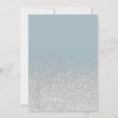 Silver glitter ombre dusty blue script wedding invitation (Back)