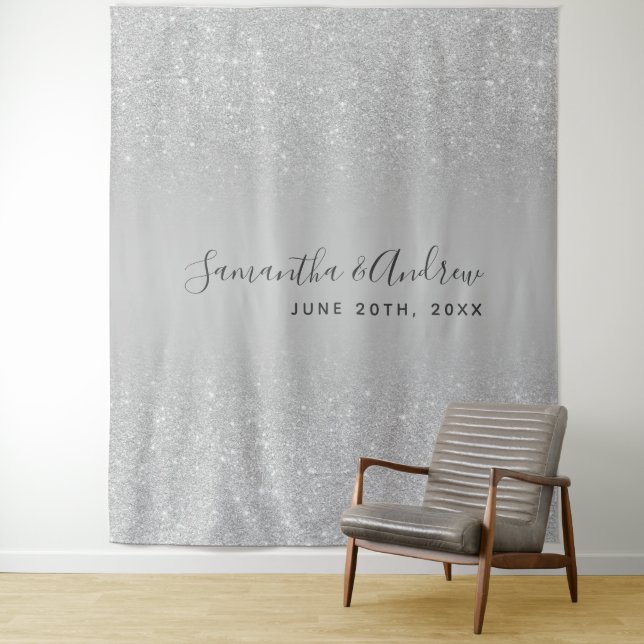 Silver glitter ombre gray wedding backdrop (In Situ)