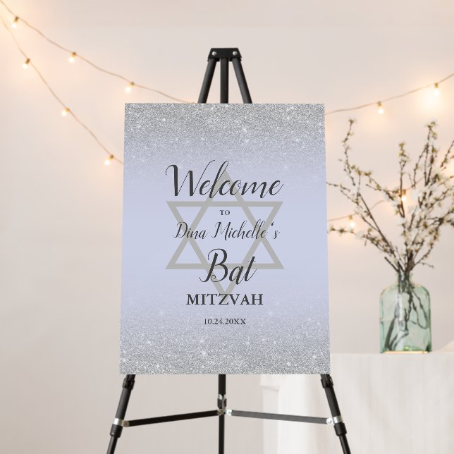 Silver glitter ombre lavender chic Bat Mitzvah Foam Board (In Situ (Stand))