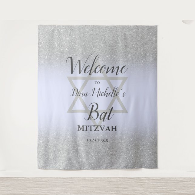 Silver glitter ombre lavender chic Bat Mitzvah Tapestry (Front)