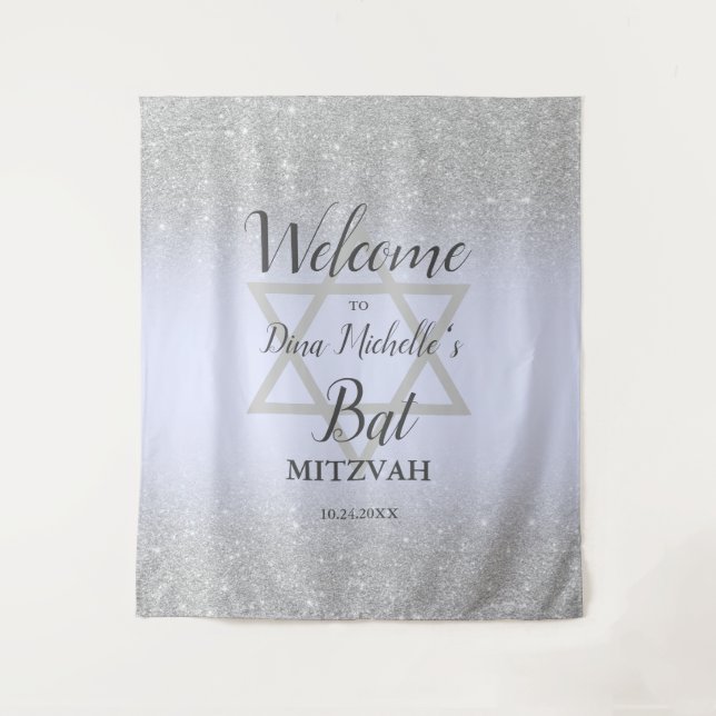 Silver glitter ombre lavender chic Bat Mitzvah Tapestry (Front)