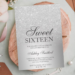 Silver glitter ombre metallic chic Sweet 16 Invitation