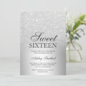 Silver glitter ombre metallic chic Sweet 16 Invitation (Standing Front)