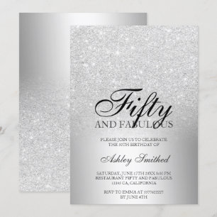 Silver glitter ombre metallic fifty fabulous invitation