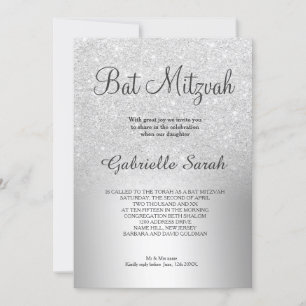 Silver glitter ombre metallic foil Bat Mitzvah Invitation