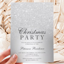 Silver glitter ombre metallic foil Christmas Invitation