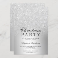 Silver glitter ombre metallic foil Christmas Invitation