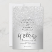 Silver glitter ombre metallic foil grey wedding invitation (Front)