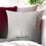 Silver glitter ombre metallic foil monogram throw pillow<br><div class="desc">Silver glitter ombre metallic foil monogram.</div>
