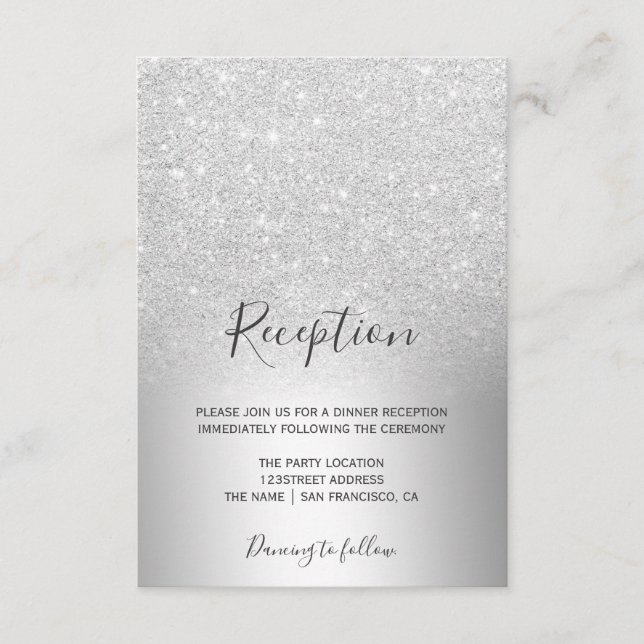 Silver glitter ombre metallic foil reception enclosure card (Front)
