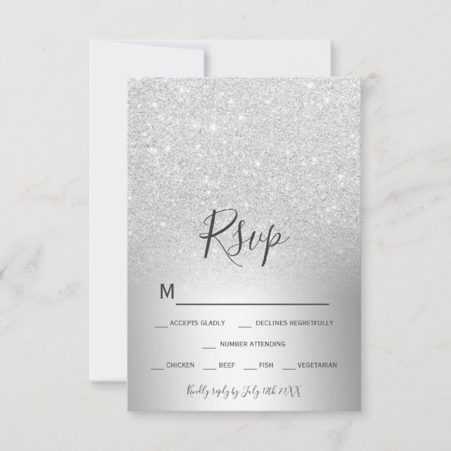 Silver glitter ombre metallic foil rsvp (Front)