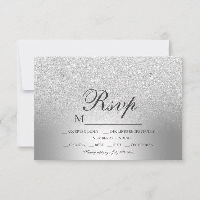 Silver glitter ombre metallic foil RSVP wedding (Front)