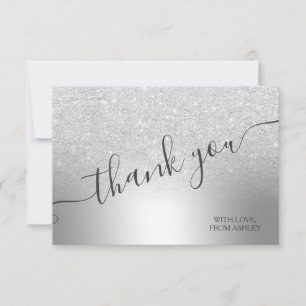 Silver glitter ombre metallic foil thank you card