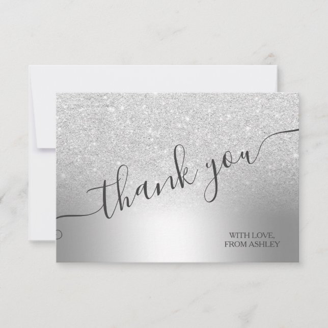 Silver glitter ombre metallic foil thank you card (Front)